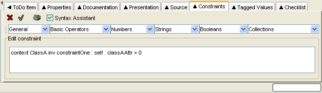 Dialog box for configuring constraints