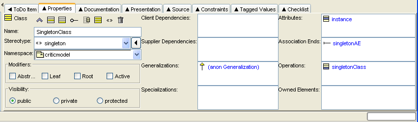 A typical Properties tab on the details pane