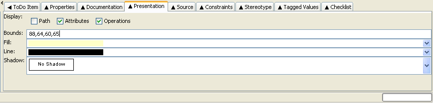 A typical Presentation tab on the details pane