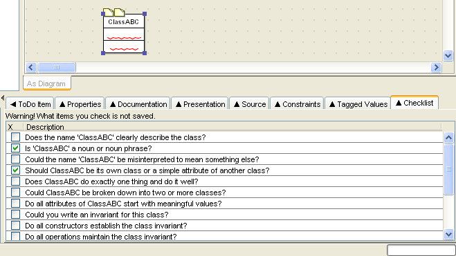 An example of a checklist for a class.