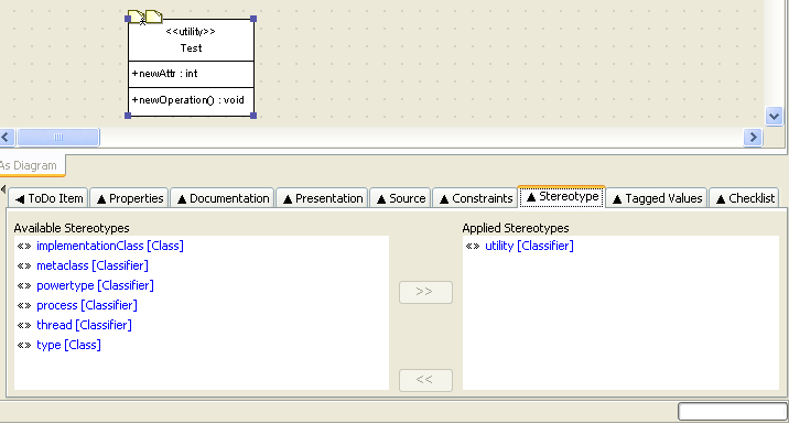 An example of a stereotype tab for a class.