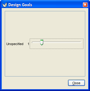 The dialog for Design Goals....