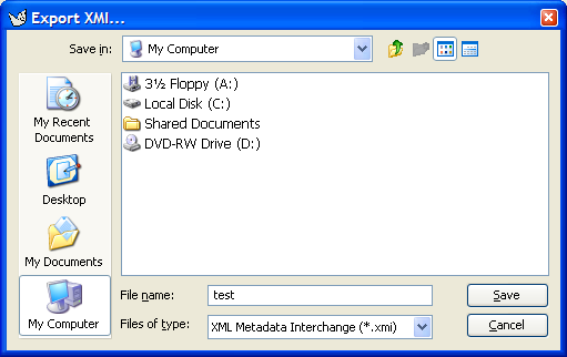 The dialog for Export XMI....