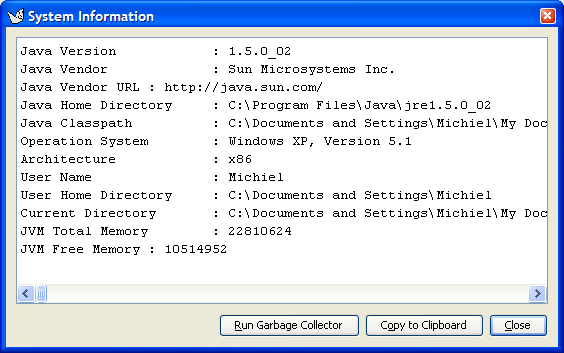 The dialog for System Information.