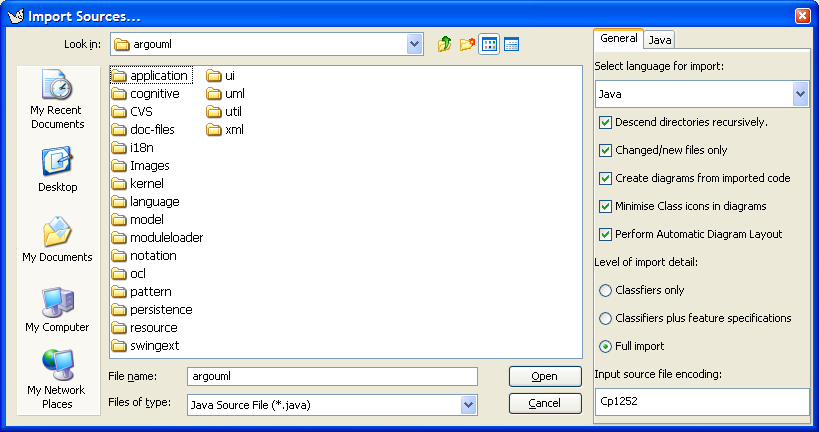 The file selection dialog for Import Sources....
