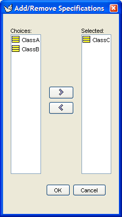 The Add/Remove Specifications dialog box