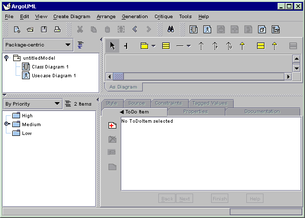 ArgoUML window having saved FirstProject.argo
