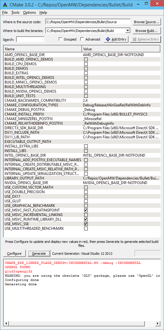 Example CMake settings