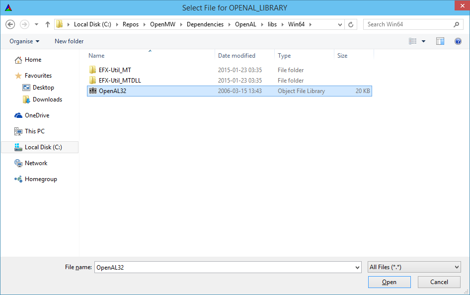 Example OPENAL_LIBRARY entry image