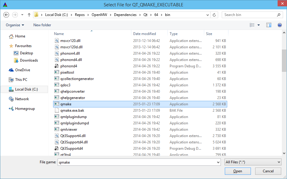 Example QT_QMAKE_EXECUTABLE image