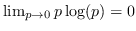 $ \lim_{p\to0}p\log(p) = 0$