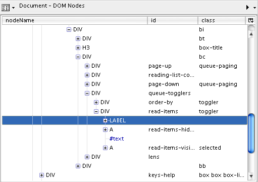 inspector DOM tree overview